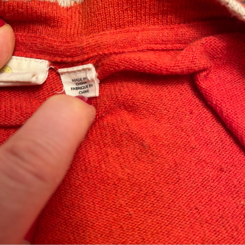 Anthropologie Little Yellow Bird Winter Waves Orange Cardigan Snap Front Sweater - Picture 8 of 11